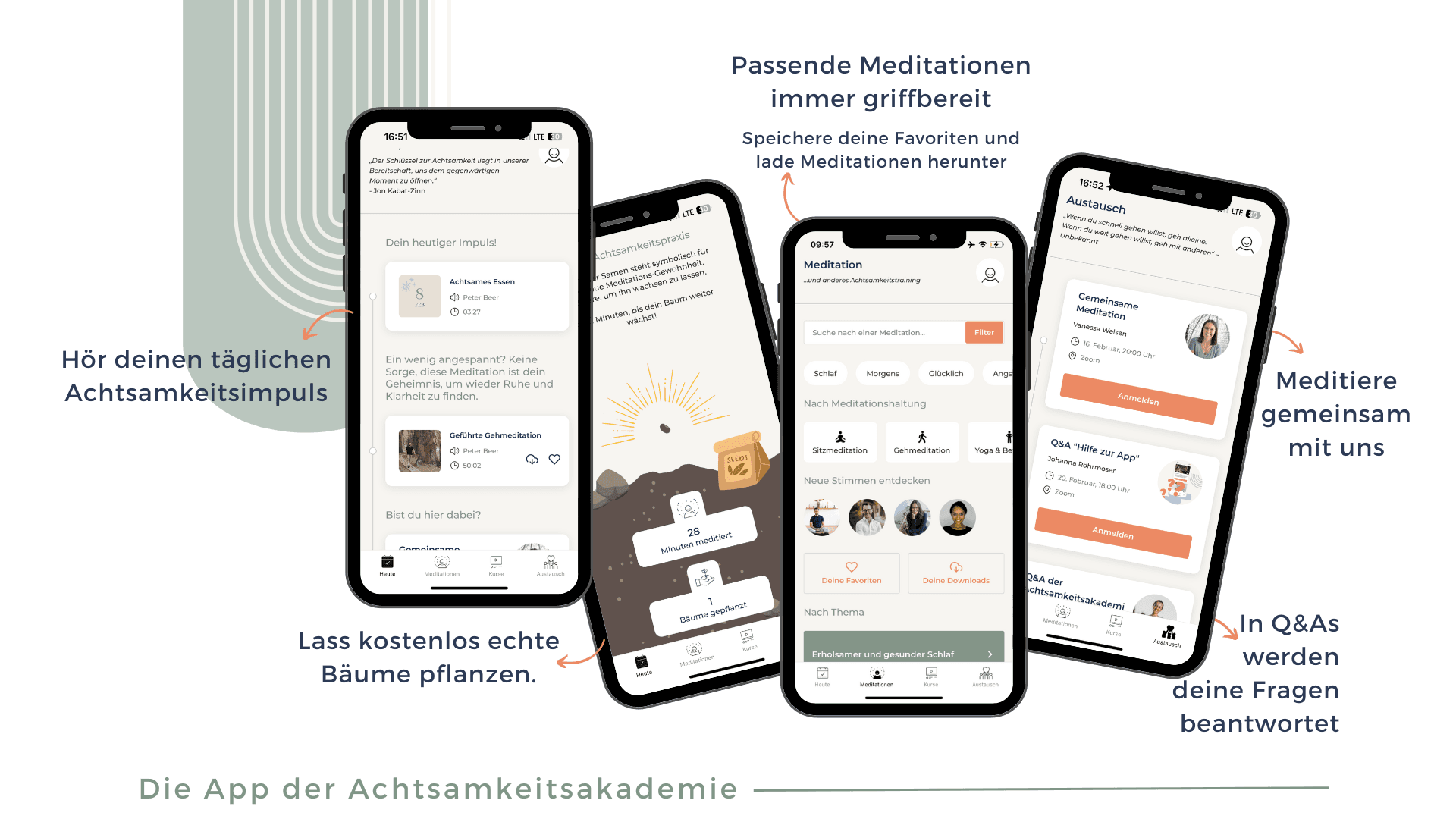 Die neue Achtsamkeitsakademie App mit allen Inhalten in der Übersicht
